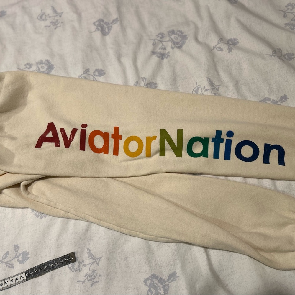 Aviator Nation Cream sweatpants with Rainbow Logo